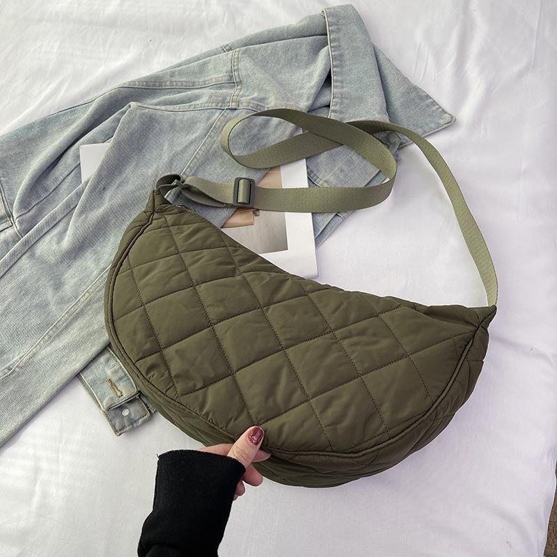 Cotton Argyle Moon Crossbody Bag - Versatile Casual Women's Shoulder Bag with Printed Logo.