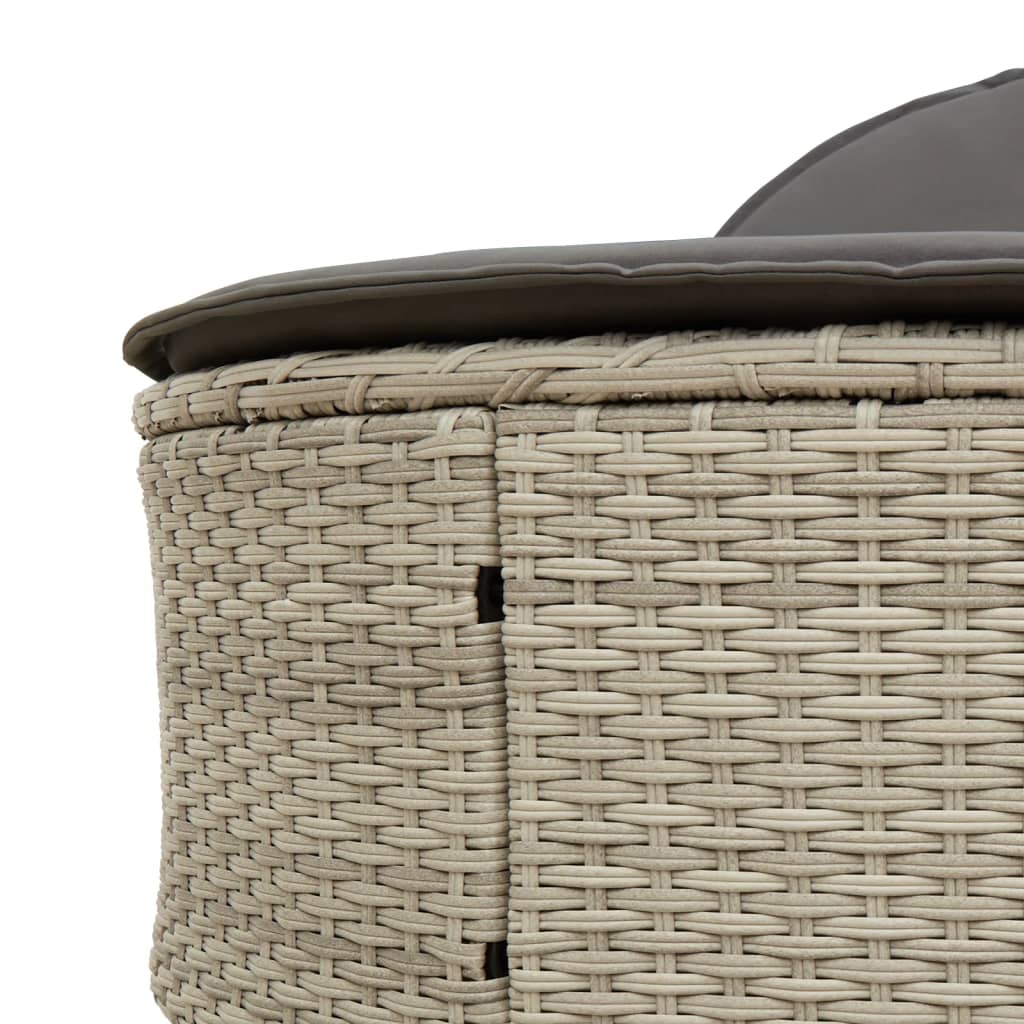 Vidaxl Double Sun Lounger With Cushions, Light Grey, Poly Rattan