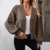 Women's Fashion Casual Solid Color V-Neck Long Sleeve Loose Knitted Cable Button Cardigan Sweater Jacket