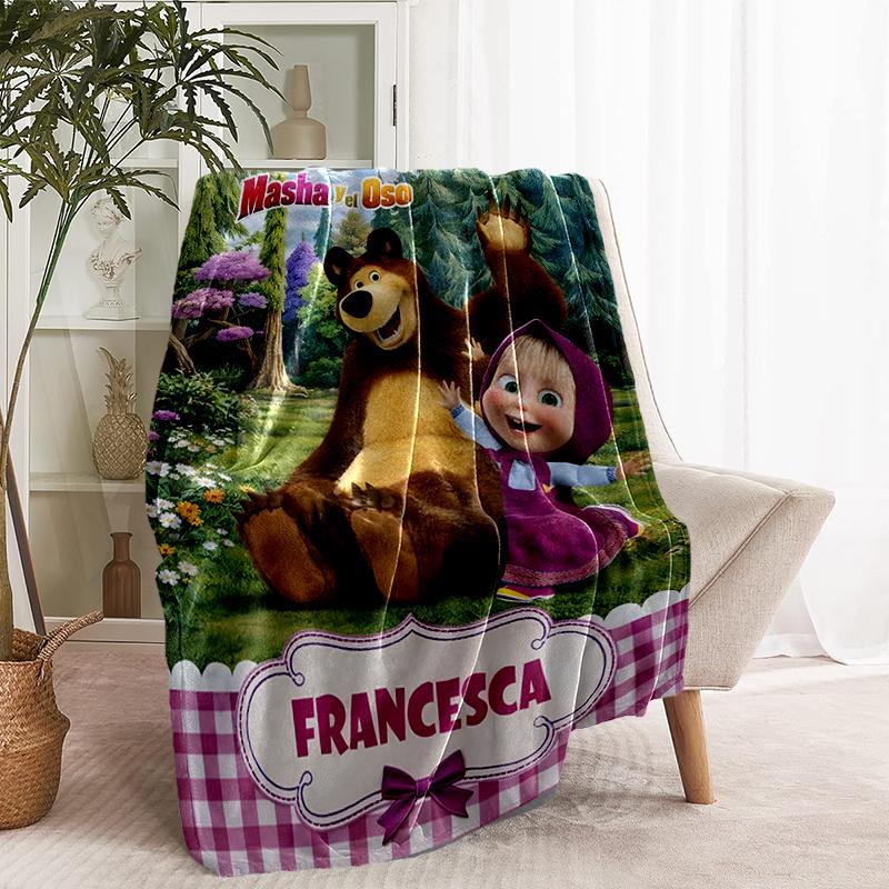 Masha and The Bear Print Blanket - Soft & Comfortable, for Bedroom, Travel, Sofa, Home Decoration - Birthday Christmas Gift for Friend