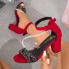 Fashion Women Fashion Heel Sandals Summer New Retro Round Toe Open Toe Suede Shoes Block Heel Anti-Slip Comfortable High Heels Sandals