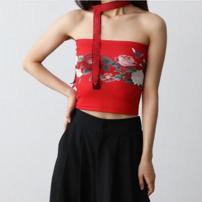Korean Traditional Pattern Graphic Tube Top [Peony Butterfly Painting)