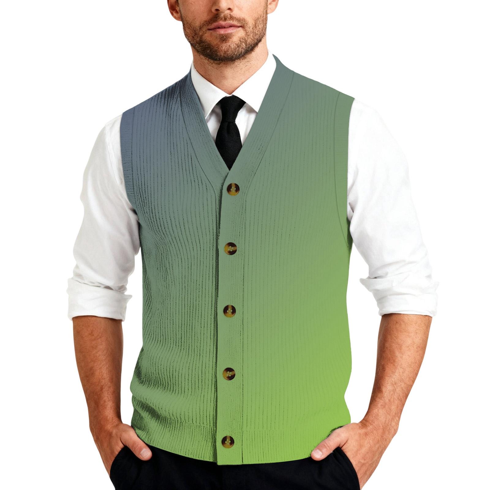 

Men s Tie-Dye Gradient Knit Sleeveless Shirt Button Placket Vest Regular Fit Casual Layering Suitable S зелёный