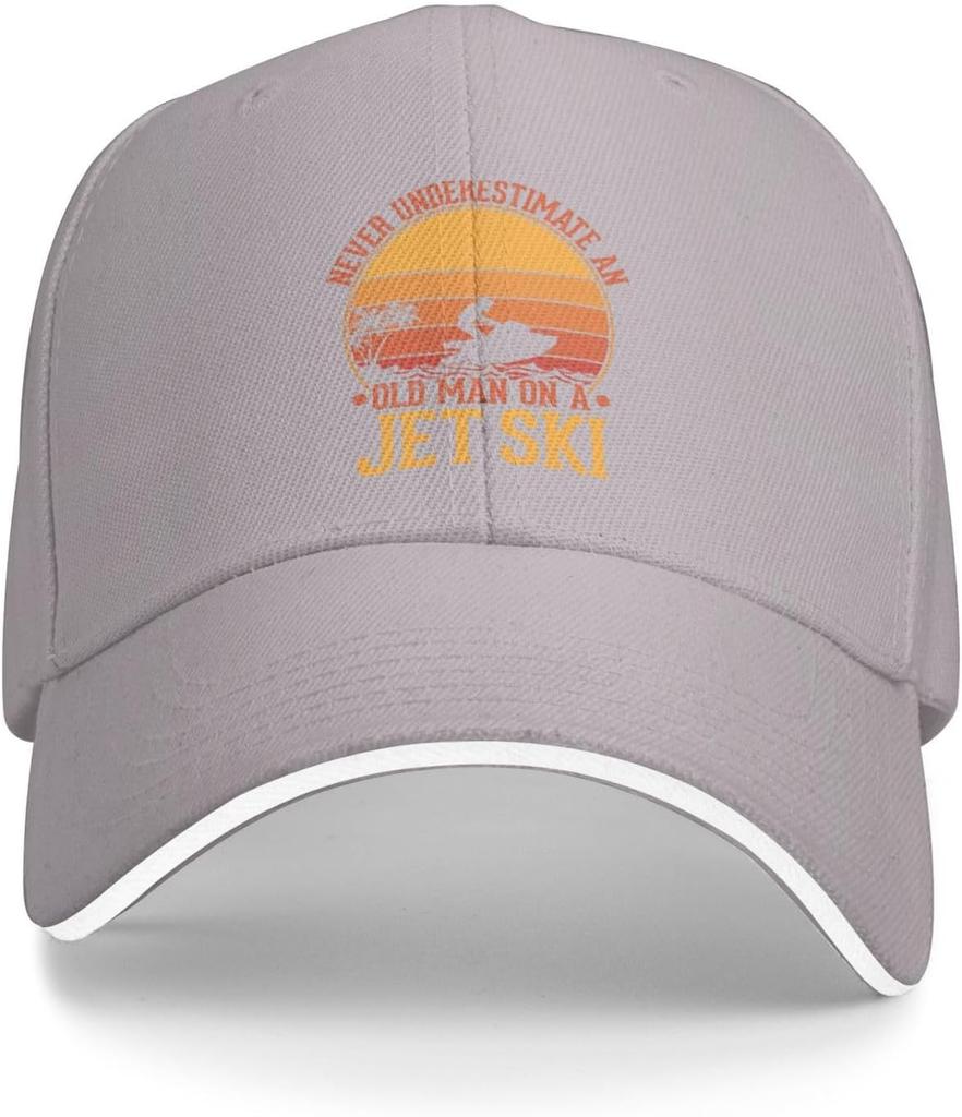 Old Man On A Jet Ski Sunset Graphic Baseball Cap Polyester Adjustable Cool Hat for Men Women