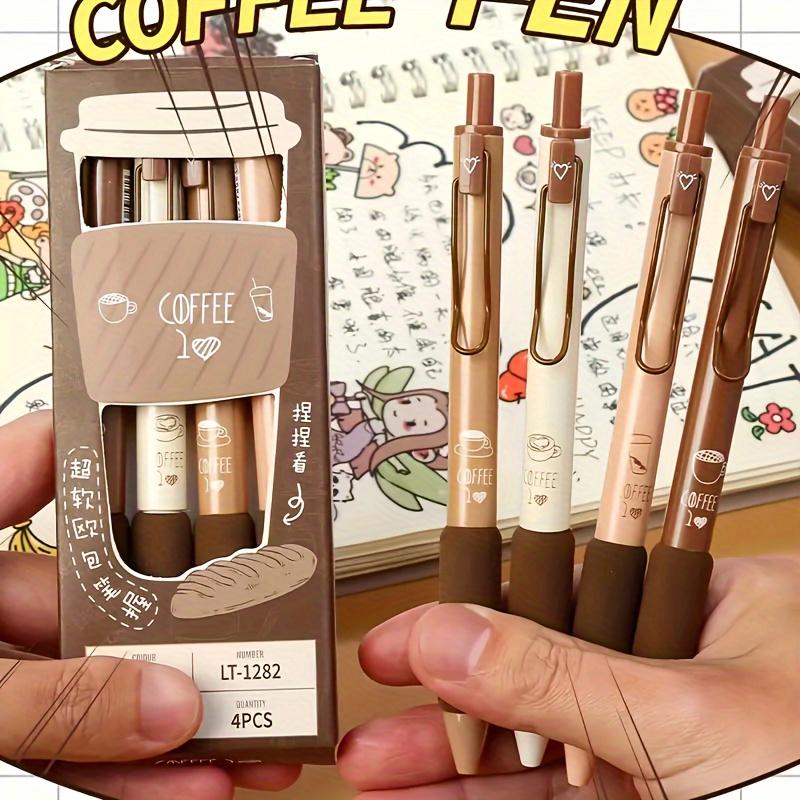 Set mit 4 eleganten Kaffee-farbenen Gel-Stiften mit einer ultrafeinen Spitze und einem weichen Griff, entwickelt für leichtes und komfortables Schreiben, perfekt für Studenten