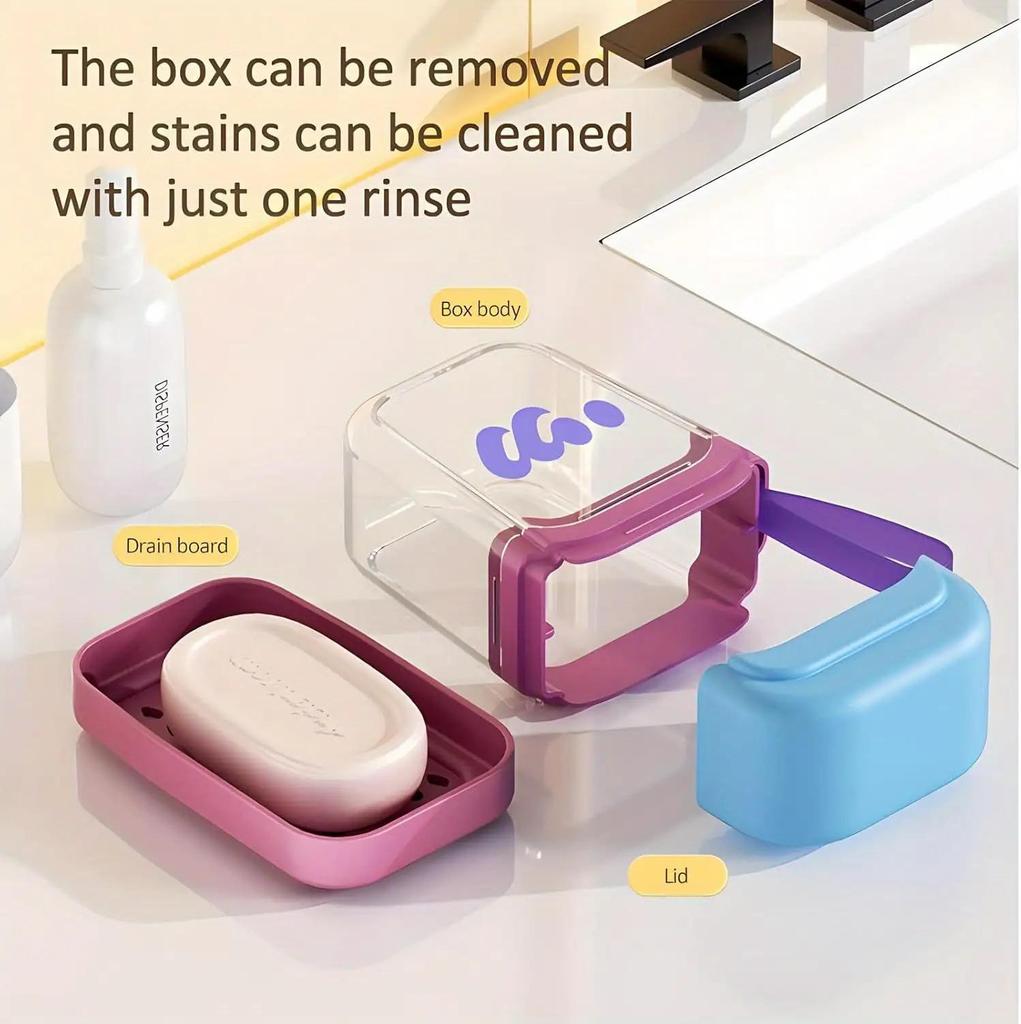 Portable travel soap box, new creative travel specific double-layer sealed drain mini soap box with lid