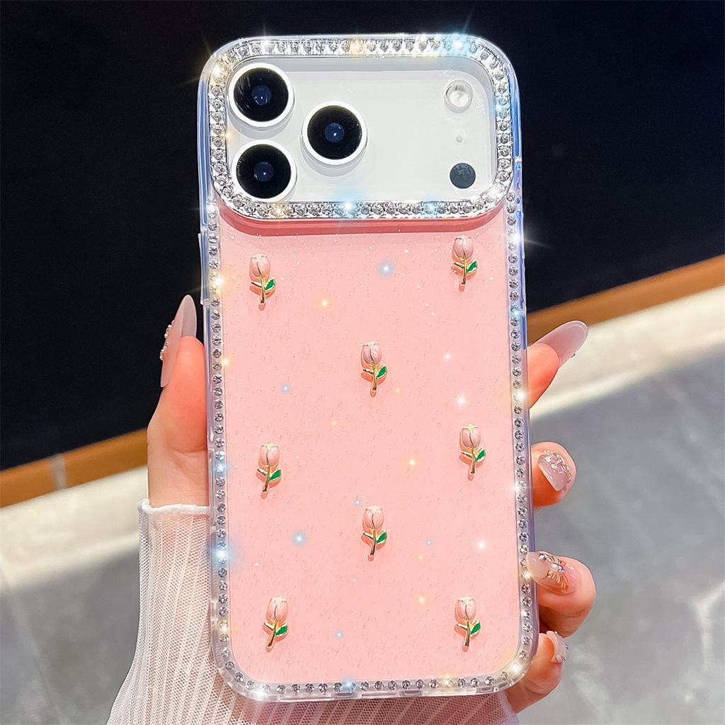 Handmade Sparkly Diamond Tulip IMD Phone Case, Compatible with iPhone 13-17 Series