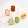 KunJoe Exquisite Multi-Color Acrylic Resin Adjustable Ring Women 18K Gold Plated Stainless Steel Rings Summer Waterproof Jewelry