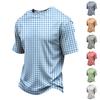 Herren Casual Schnelltrocknend Leicht Atmungsaktiv Mesh Kurzarm T-Shirt Rundhals Kariertes Muster Sommer Top für Outdoor-Aktivitäten