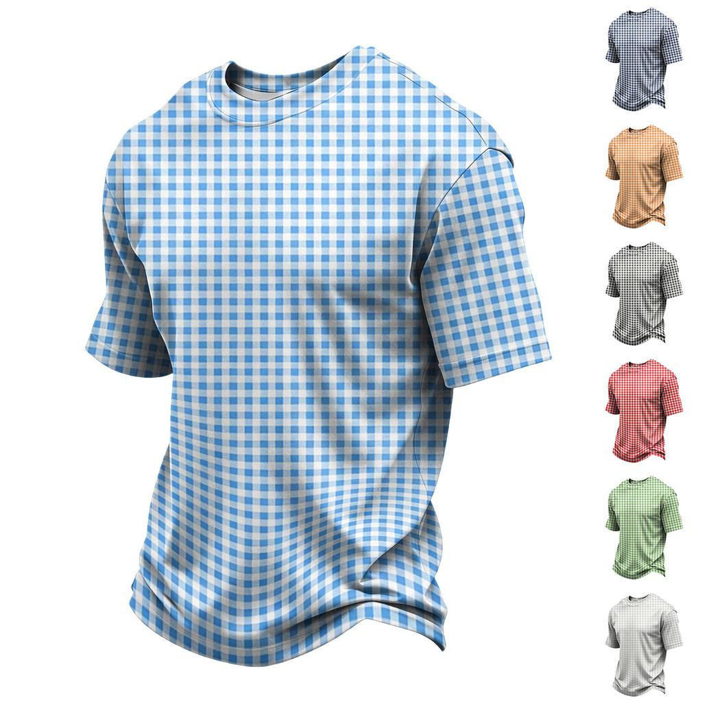 Herren Casual Schnelltrocknend Leicht Atmungsaktiv Mesh Kurzarm T-Shirt Rundhals Kariertes Muster Sommer Top für Outdoor-Aktivitäten