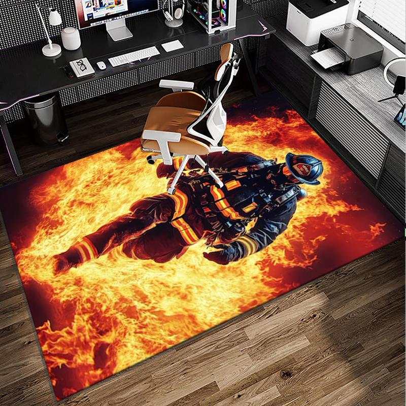 Firefighter Bravery In Action Office Rug Chair Mat, Entryway Carpet, Suitable for Front Door, Bedroom, Living Room, Desk, Holiday Gift