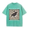 Distressed Vintage Washed Tee Vintage Square Crow Floral Print Support Local Murder Funny Slogan Loose T Shirts