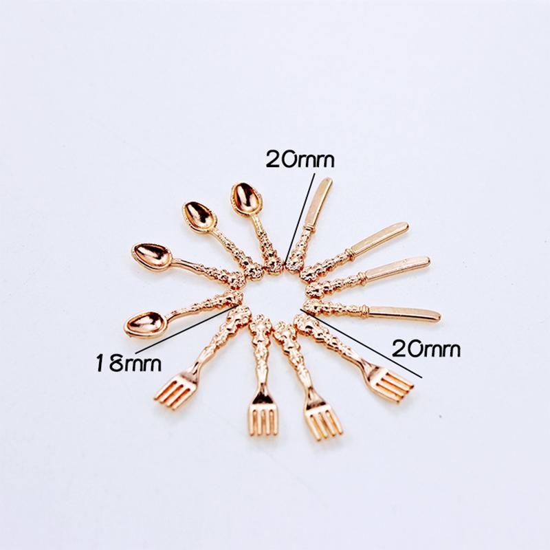 12Pcs 1:12 Dollhouse Miniature Fork Knife Soup Tableware Kitchen Furniture Toys