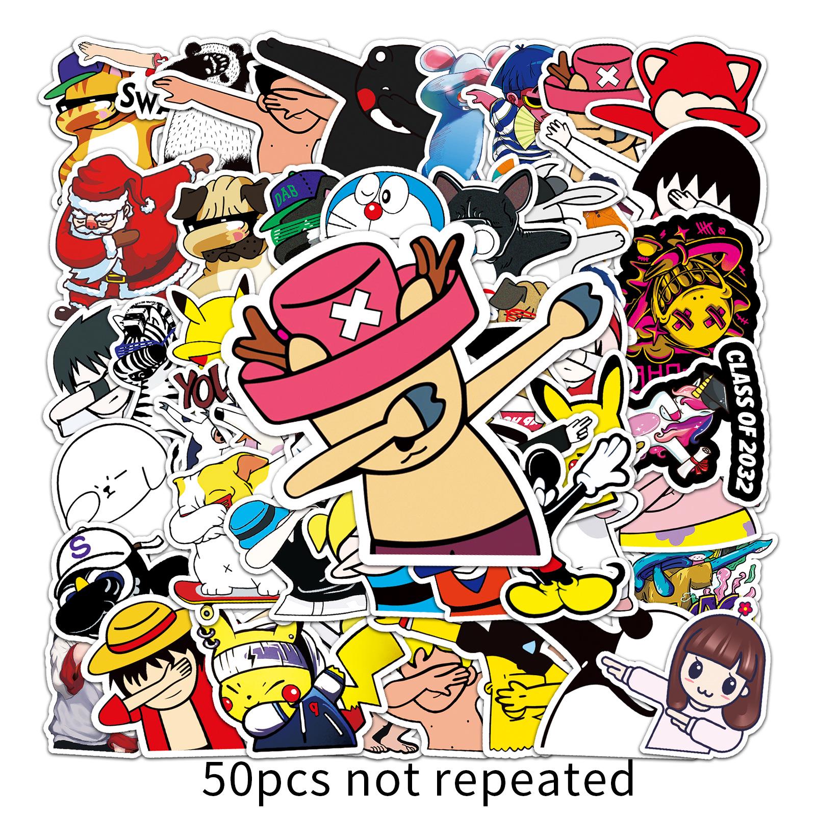 50 Unique Trendy Cartoon Face Gesture Stickers: Skateboard, Suitcase, Bike, Refrigerator Waterproof Graffiti Decals
