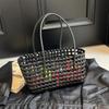 2025 Sommer Hohl-Strandtasche Für Damen Modekorb Wiederverwendbare Einkaufstaschen Designer Gewebte Handtasche Urlaubstasche Schwarz Bolso