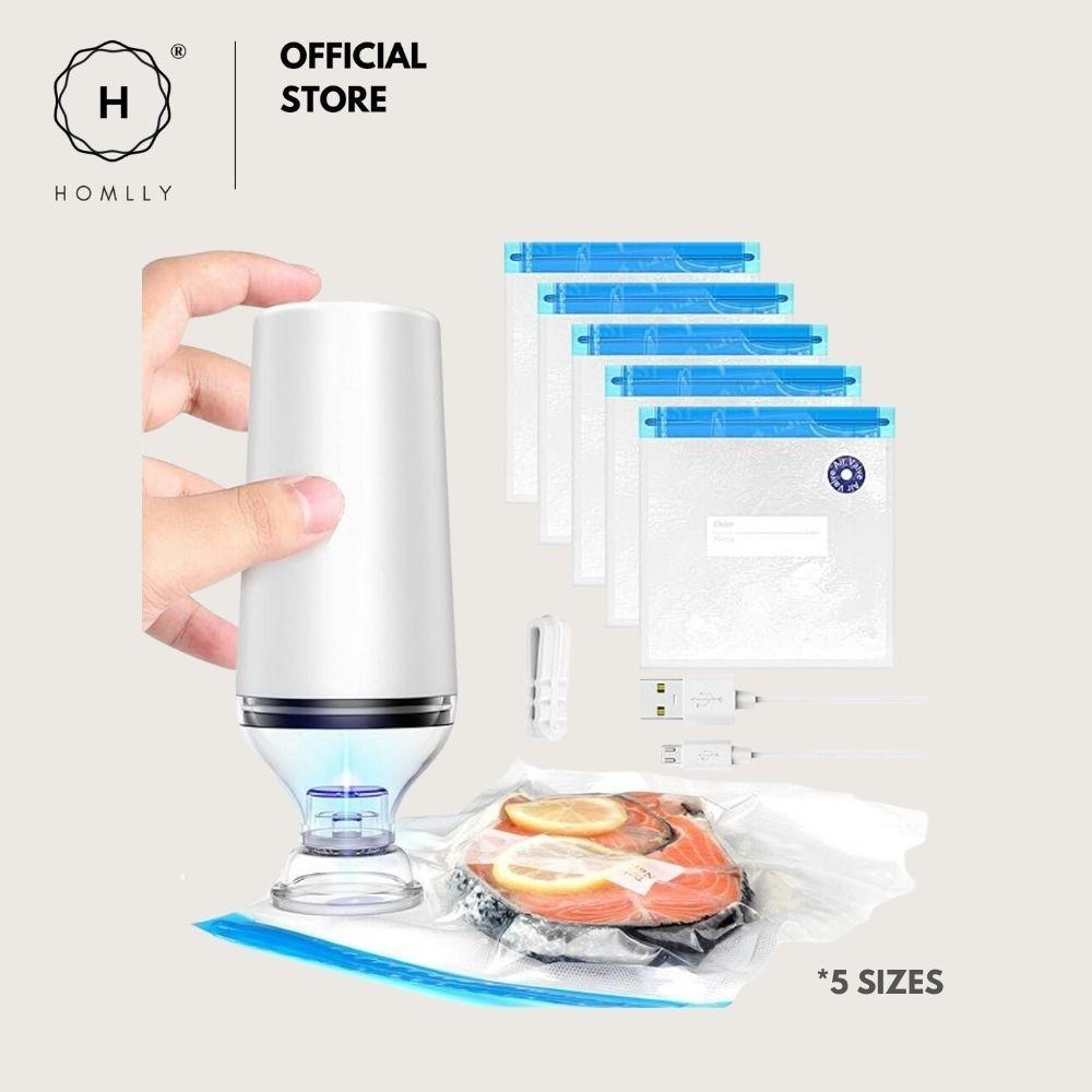 Homlly Reusable Sous Vide Food Vacuum with Portable Electric Vacuum Sealer Pump
