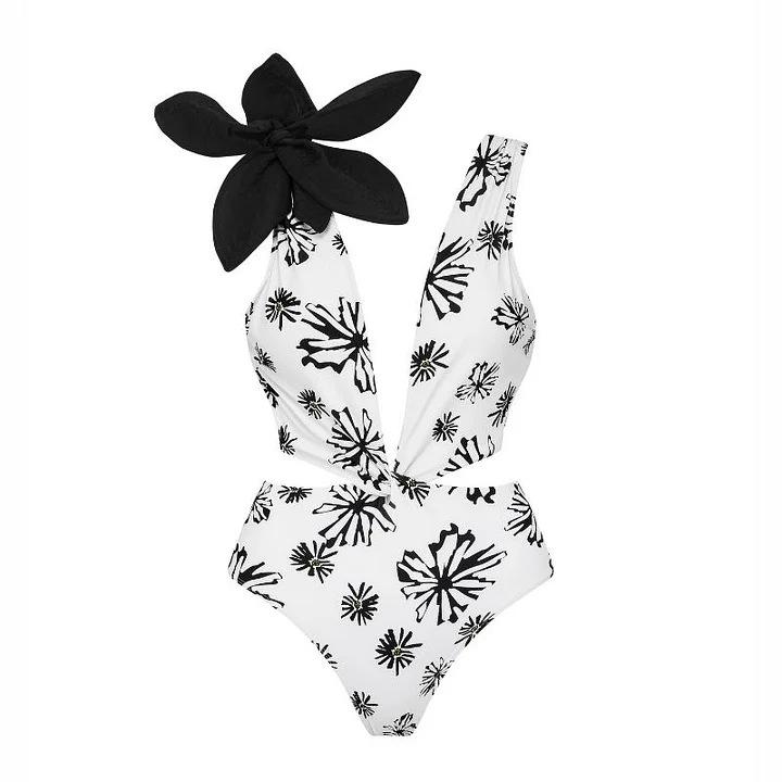 1011 Europäisches und amerikanisches neues Bikini-Blumen-Dekorationsdruck-Split-Badeanzug- und Wickelrock-Set 1111