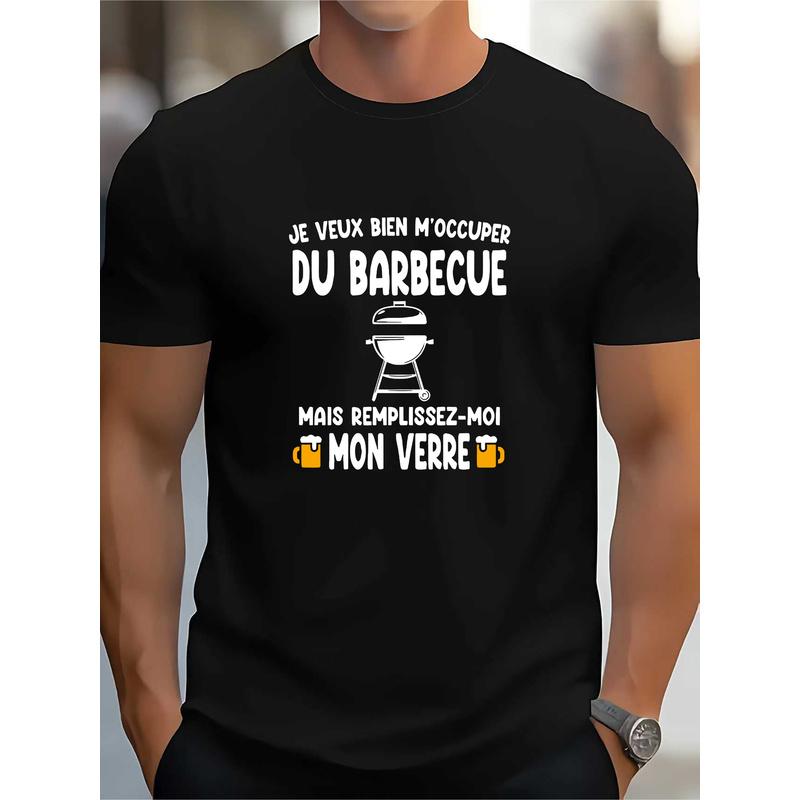 Plus Size Men's French BBQ Grill Humor T-Shirt- Funny French Text Grill Design with Barbecue Phrase, Lightweight Summer Casual Tee, Machine Washable