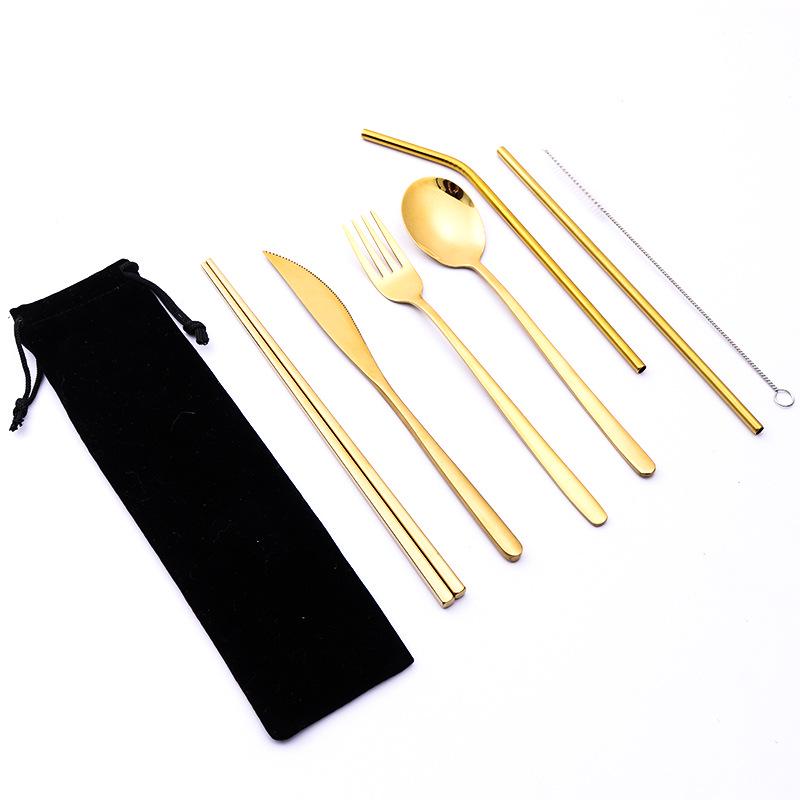 Korean Style Stainless Steel Cutlery Gift Set - Knife, Fork, Spoon, Straw