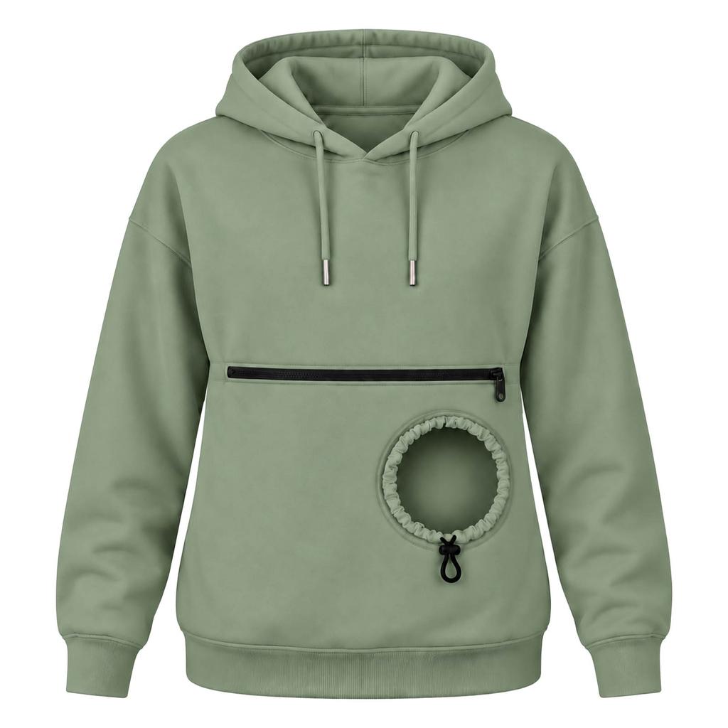 Unisex Pet Pouch Hoodie with Cutout Zipper Pocket, Loose Fit Casual Hooded Sweatshirt for Cats and Dogs