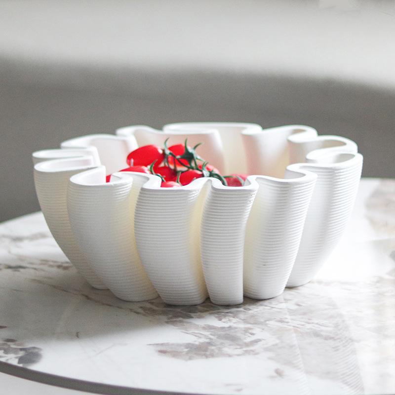 Resin Handicrafts Geometric Striped Wrinkled Fruit Plate Desktop Storage Container Tray Home Decoration Accessories