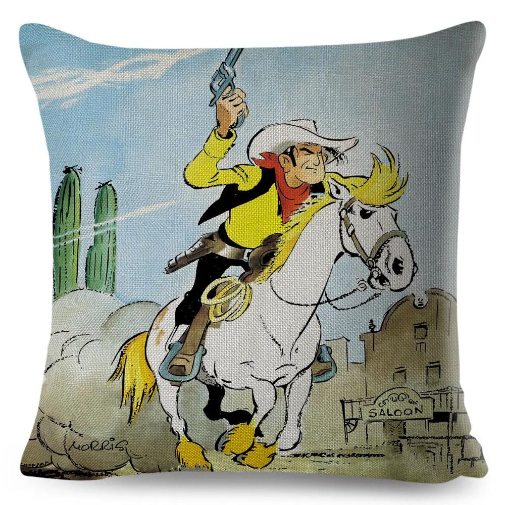 

Lucky Luke Pillow Case Decor Cartoon Anime Print Cushion Cover for Sofa Home Children Room Polyester Pillowcase 45x45cm 12x12Inch