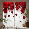 2PC Red Rose Glitter Heart Sheer Curtains - Romantic Valentine's Themed Print Window Drapes for Bedroom Living Room Decor