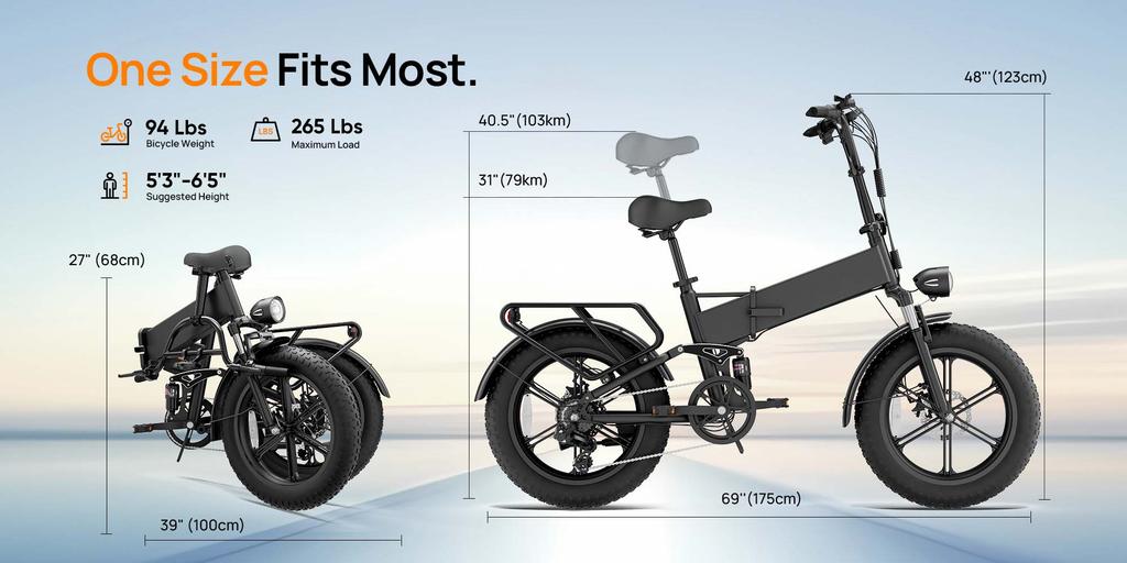 URLIFE-T5 Adult Electric Bike, 48V 750W Rated Motor, 13Ah Removable Battery, 20×4.0" Fat Tire Folding E-Bike for Commuting & All-Terrain