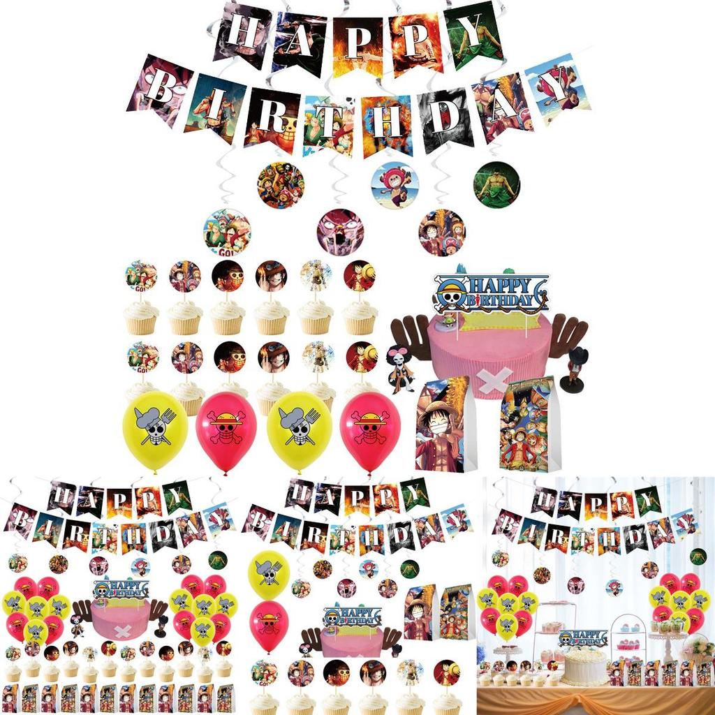 Anime One Piece Themed Birthday Party Decor Supplies Suit Banner Topper Balloon