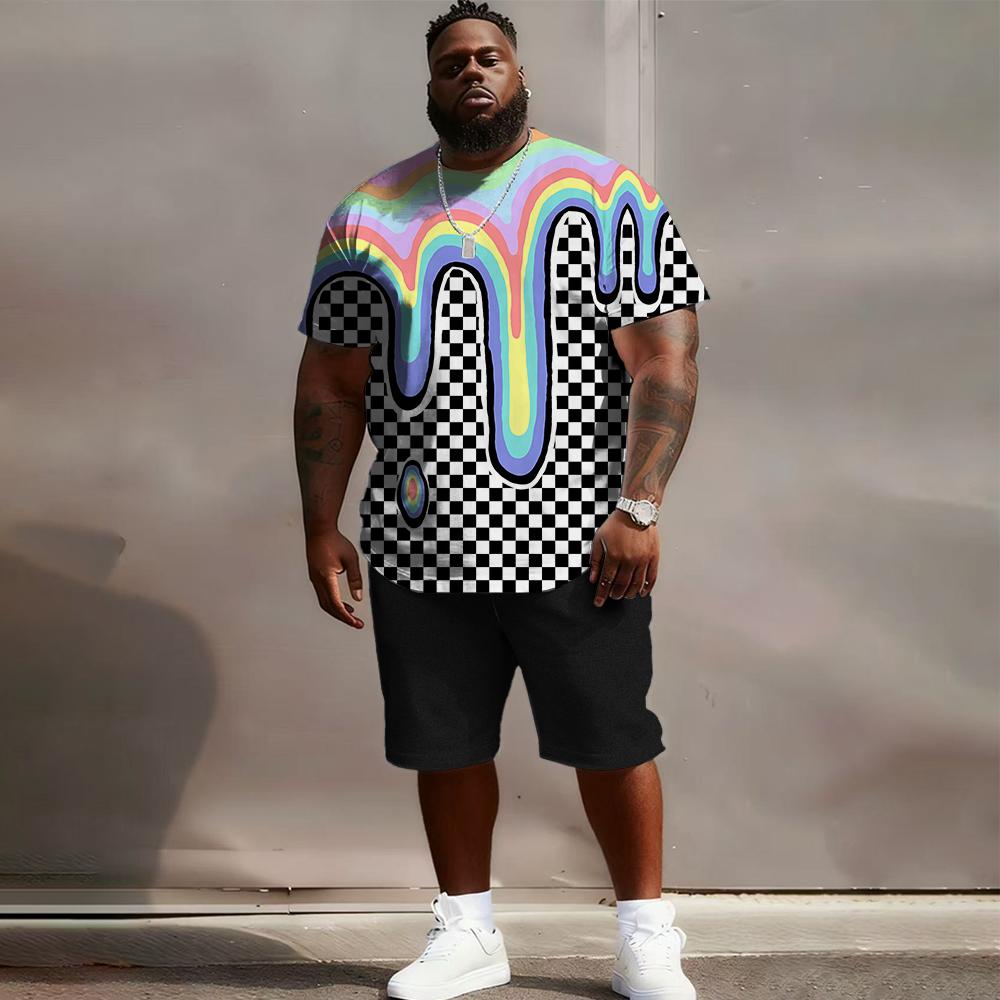 

S-6xl Plus Size Men s Short Sleeve Set: Textured Edge Vibe - 2-Piece Big & Tall Fit,Sleek Herringbone Texture, Soft Fabric 6XL