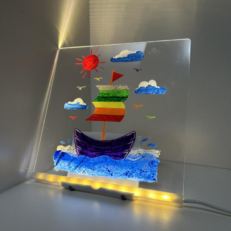 

LED Acrylic Kids Erasable Drawing & Message Board Night Light 7 color pens