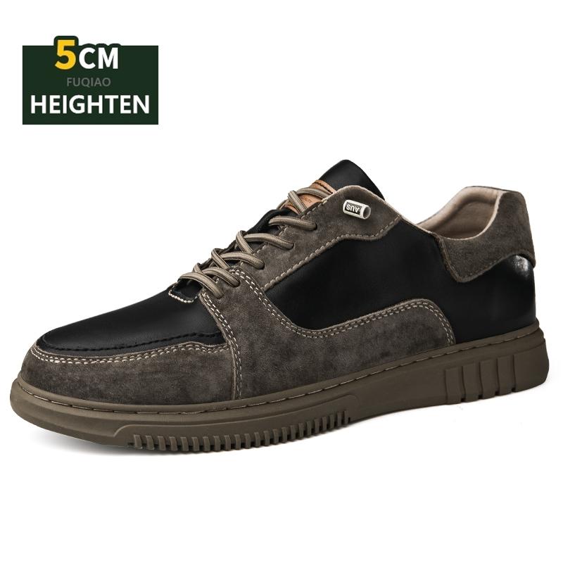 Spring Summer Men Cow Leather Casual Big Size Elevator Shoes 5CM Height Increase Sneakers Breathable Comfortable Sports