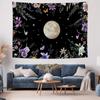 Moonlit Night Butterfly Tapestry with Starry Sky and Flowers  Wall Decor for Bedroom Living Room Background