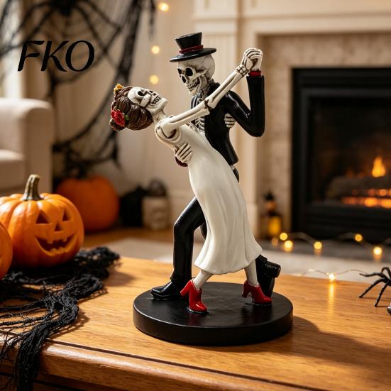 Atmosphere Props for Secret Room Day of The Dead Dancing Skeleton Couple Figurine, Halloween Gothic Wedding Spooky Cake Decoration Lover Statue,