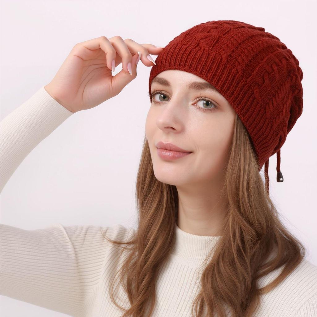 Fall/Winter Women's Double Wear Drawstring Knitted Ponytail Hat with Deer Plush Fabric