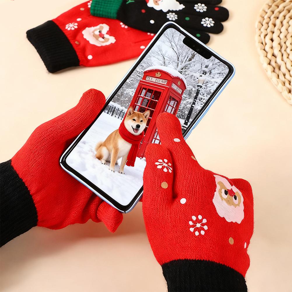 Premium Knitted Christmas Gloves Santa Snowflake Design Touchscreen Compatible Warm Winter Adult Kids Sizes Festive Gift