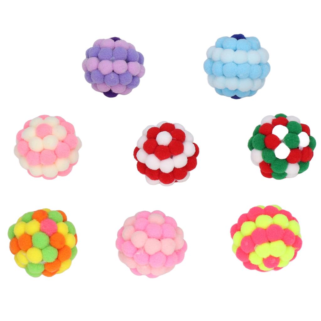 8 Stück Katzenspielbälle Elastisch Weich Bunt Interaktiv Jagend Kauend Plüsch Glockenball für Kätzchen