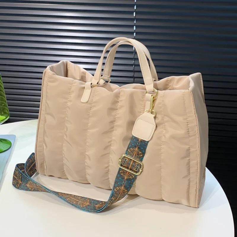 Luxus Marke Frauen Gepolsterte Große Kapazität Handtaschen Grün Große Totes Klassische Nylon Unten Baumwolle Schulter Tasche Büro Dame Shopper Tasche