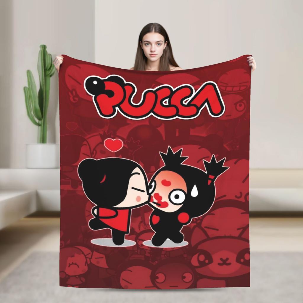 Cute P-Pucca Anime Blankets Velvet Summer Breathable Super Warm Throw Blankets for Home Outdoor Rug Piece