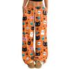Women's Casual Loose Fit Wide Leg Pants with Halloween Print, Elastic Waist Drawstring for Holiday Party