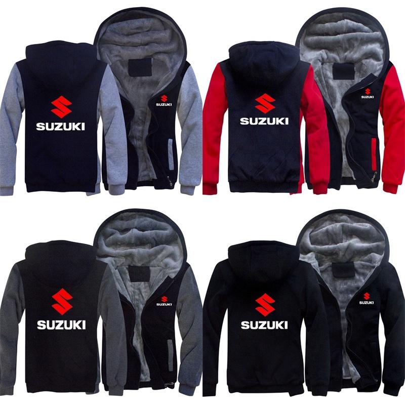 Suzuki Unisex Winter Fleece Thicken Hoodie Warm Comfortable Sweatshirt Zipper Jacket Coat For Cold Seasons