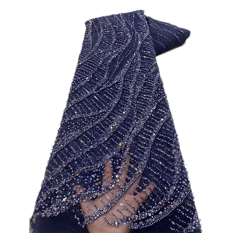 1 yard Mesh Lace Fabric With Bead Sequin Chain Stitch Embroidery for Dance Wedding Dress Patchwork Material Tulle Fabric Golden