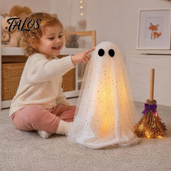 Adjustable Tripod Ghost Stand Halloween Decoration with Broom, Spooky Sequins Mesh White Ghost, Cute Reusable Figure Standing for Party, Home, Table,
