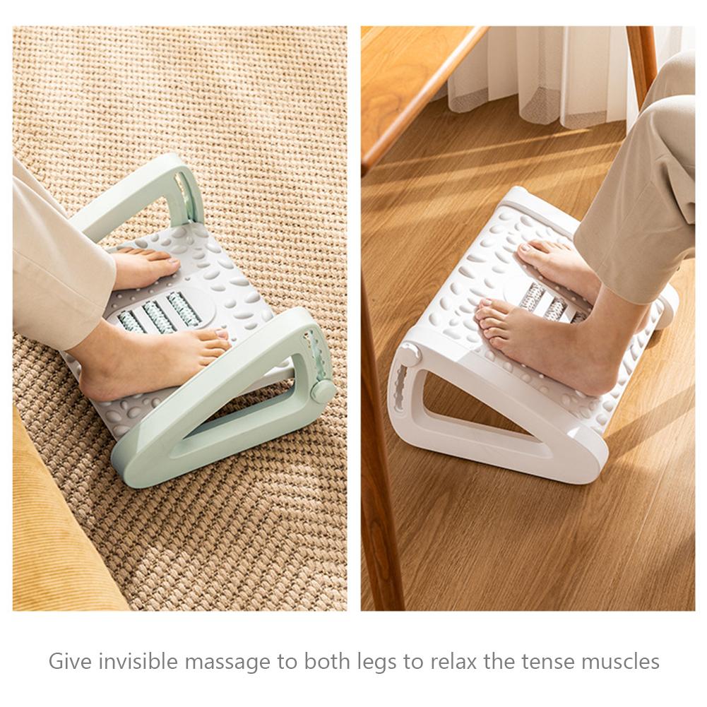 Under Desk Footstool Adjustable Plastic Footrest Stool with Rollers Foot Resting Stool Comfortable Massage Pad for Home Office