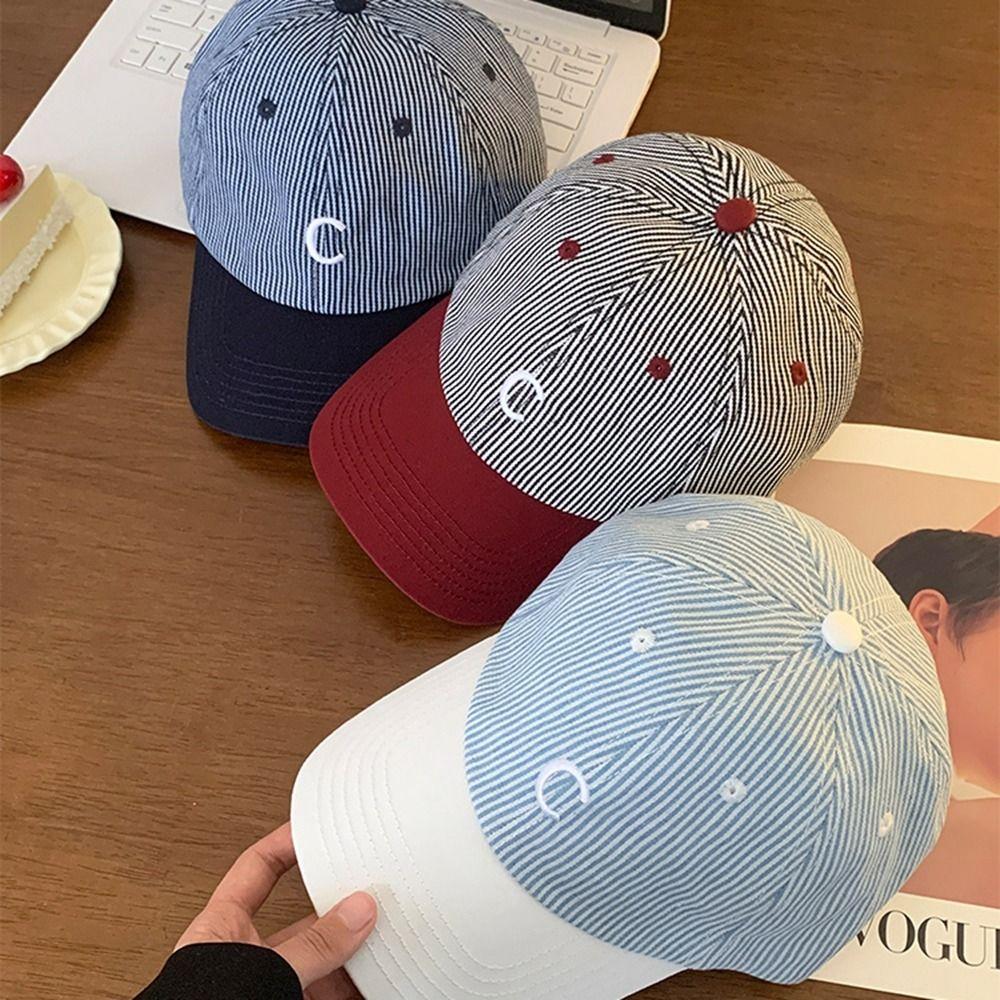Embroidered Letter Baseball Hat Stripe Sun Hat Embroidery Baseball Cap  Spring Summer