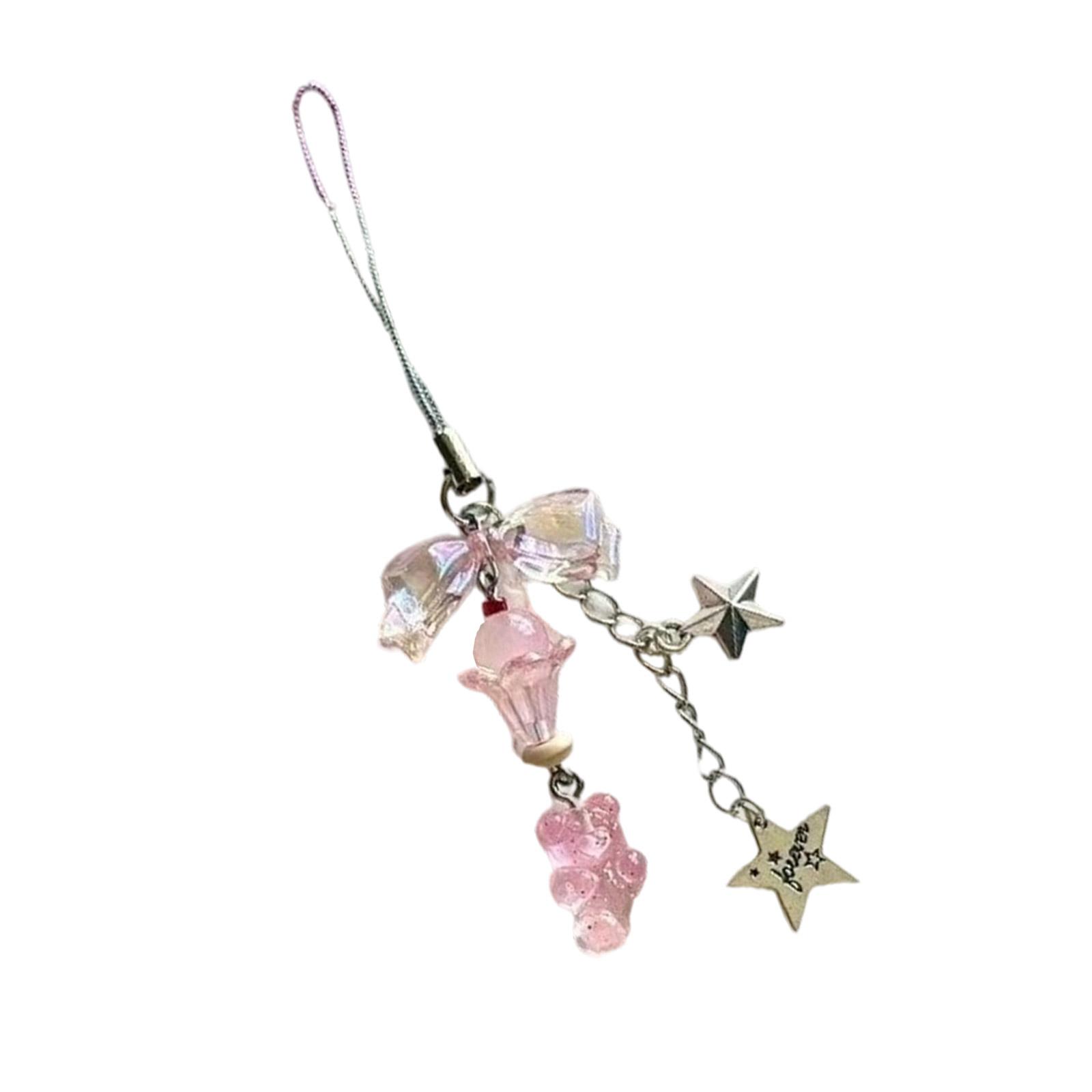 

Beaded Phone Strap with Fruit Milkshake Charm for Bag and Card Decoration Lightweight Resin Alloy Keychain Accessory розовый