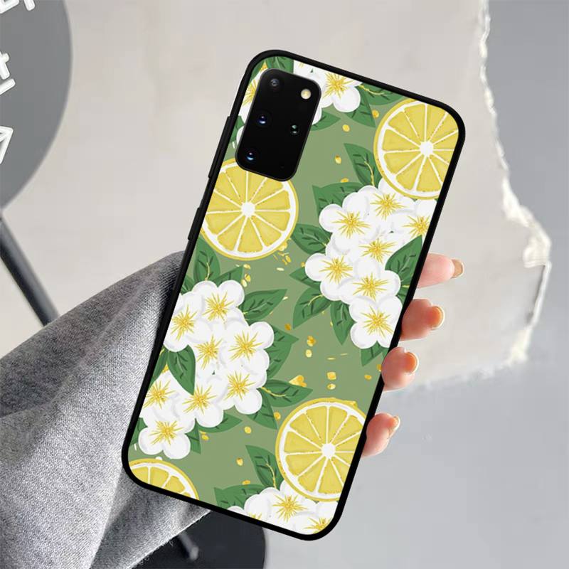 Sommer grüne Blätter Obst Zitrone Pfirsich Granatapfel Trauben Handyhülle für Samsung S21 S10 Lite S20 Ultra S9 S8 Plus S7 S6 Edge S5