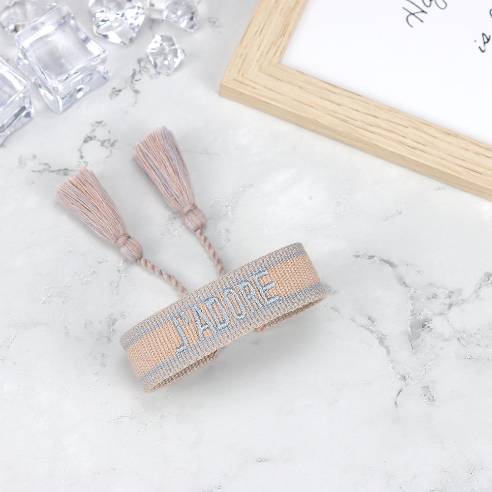 J'adore Bracelet: Embroidered Letter Tassel Wristband for Women & Couples