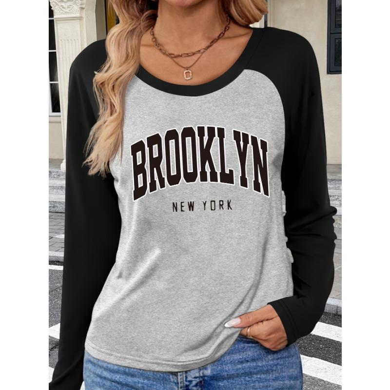 Graphic Printed Raglan Sleeve Women's Autumn and Winter Long Sleeve T-Shirt