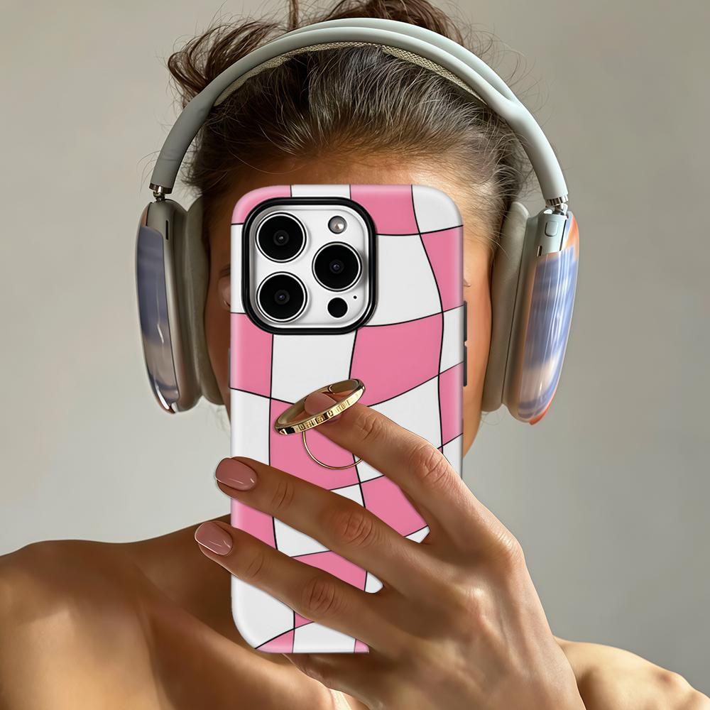 Wavy Pink Checkered Phone Case for IPhone 17 16 15 14 13 Pro Max Plus for Magnetic Single Double-layer Tough Case